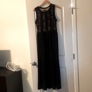 Black and lace evening down sleeveless